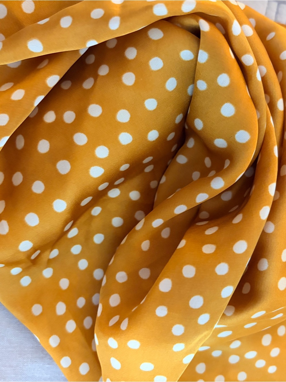 Cleobella Mustard Yellow and White Polka Dot Poly Scarf 32x33 - Picture 2 of 4